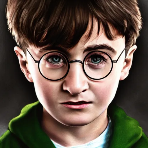 Image similar to a close up portrait of harry potter as a child, art station, highly detailed, concept art, wide angle