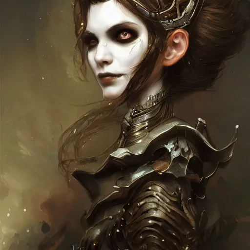 Image similar to detailed portrait of a cute undead girl, beautiful, fantasy, intricate, elegant, highly detailed, digital painting, artstation, concept art, matte, sharp focus, illustration, art by aenaluck, artgerm and roberto ferri and greg rutkowski, epic fantasy, digital painting