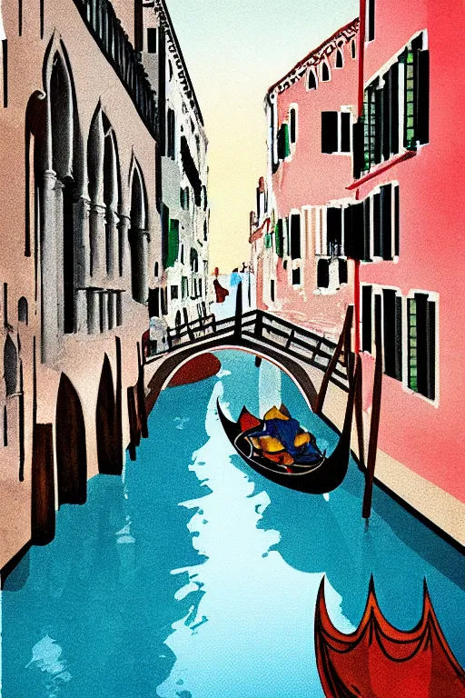 Image similar to vintage art of venice, in the style of katinka reinke