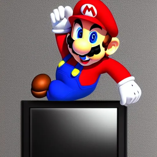 Image similar to super mario climbing out of a television screen