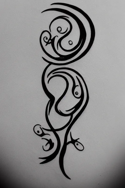 Image similar to a simple tattoo design of birds flying in a 8 spiral, black ink, logo