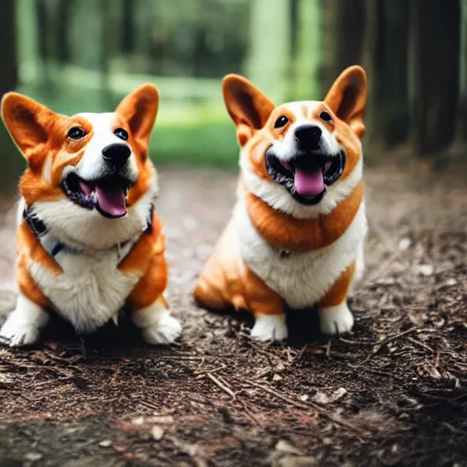 Image similar to a film still of a horror movie featuring two corgi dogs, spooky, photography, award - winning, eerie, 4 k