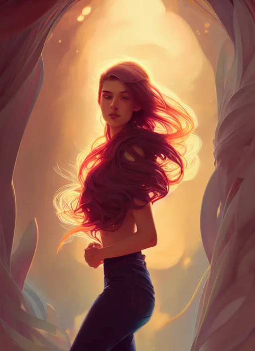 Prompt: handsome young women with shoulder length fire hair, half body shot, path traced, highly detailed, high quality, digital painting, alena aenami, lilia alvarado, shinji aramaki, karol bak, alphonse mucha, tom bagshaw