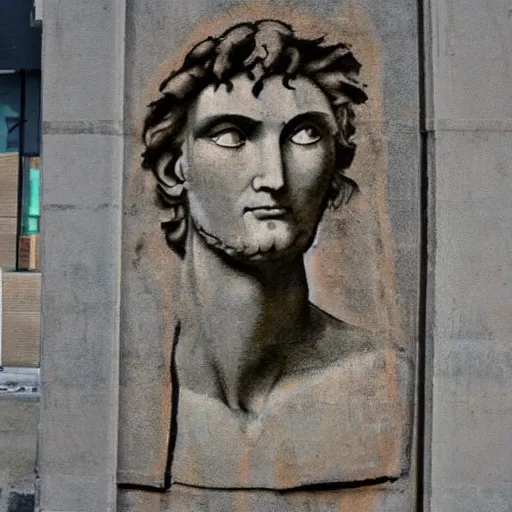 Image similar to graffiti of michelangelo's david, stencil