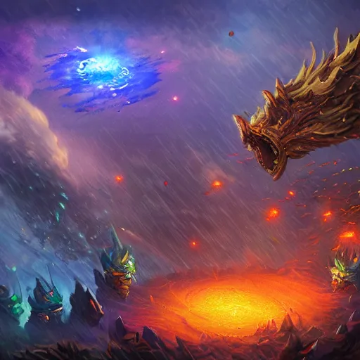 Prompt: rain of burning asteroids, hearthstone art style, epic fantasy style art, fantasy epic digital art, epic fantasy card game art