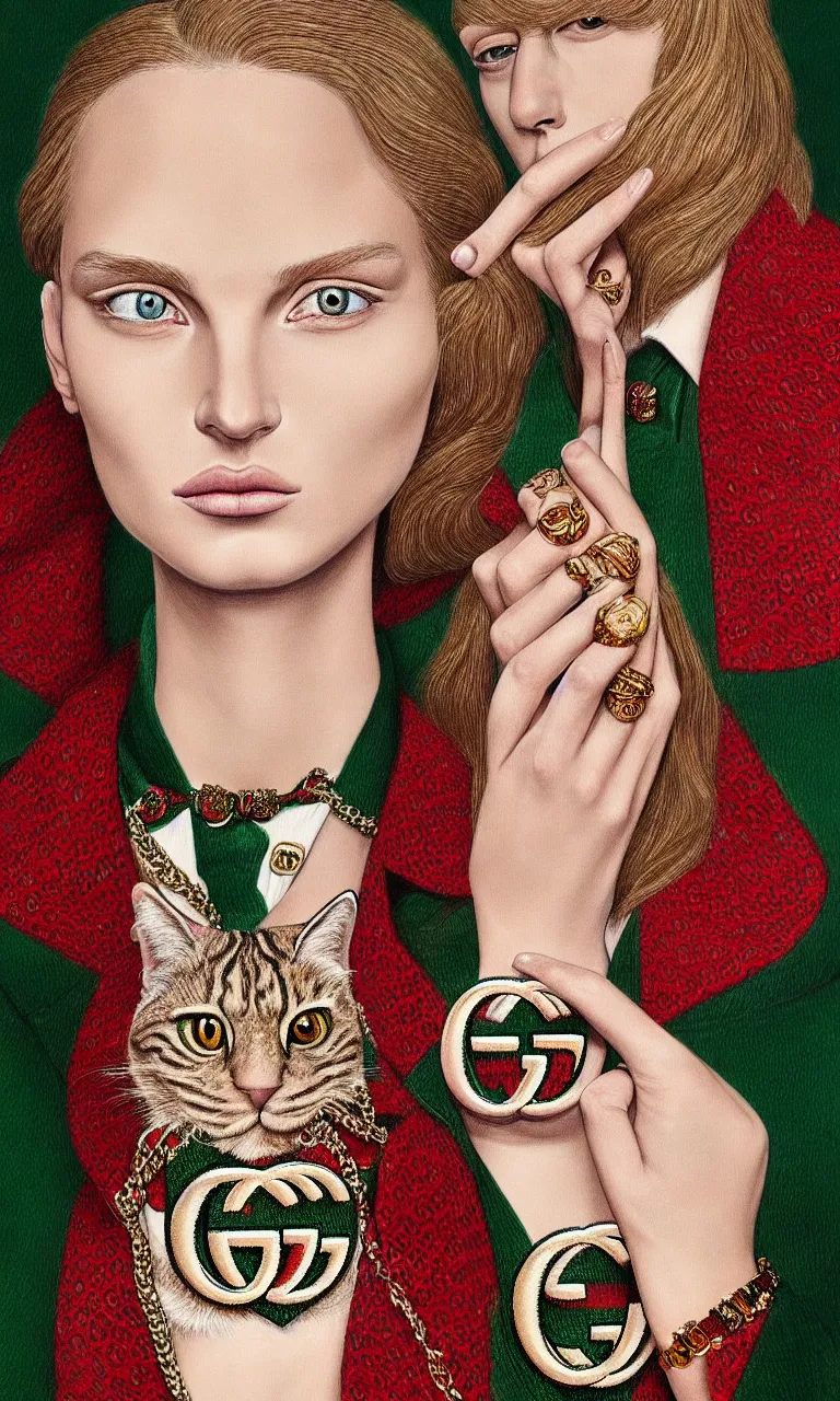 Image similar to a very beautiful gucci portrait, highly detailed, intricate