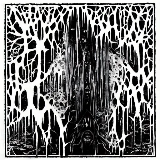 Prompt: cover art for black metal music, no words, no letters, only art, eerie, horror, sinister