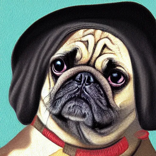 Prompt: a pug is mona lisa, digital painting, highly detailed