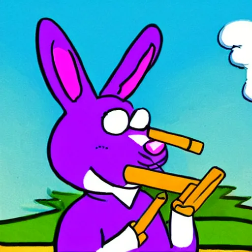 Image similar to a violet rabbit smoking a cigar, cartoon