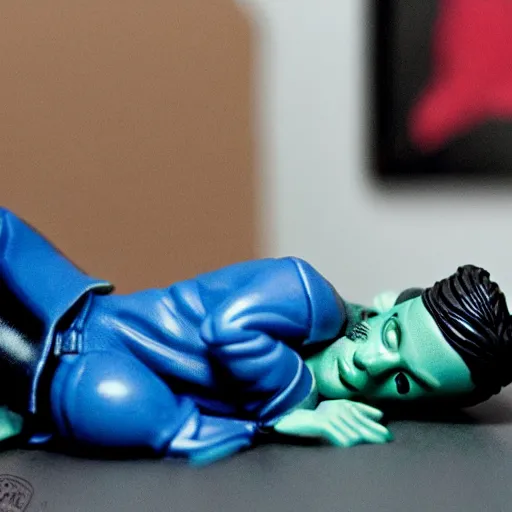 Prompt: eminem lying in tracey emin's bed, stop motion vinyl action figure, plastic, toy, butcher billy style