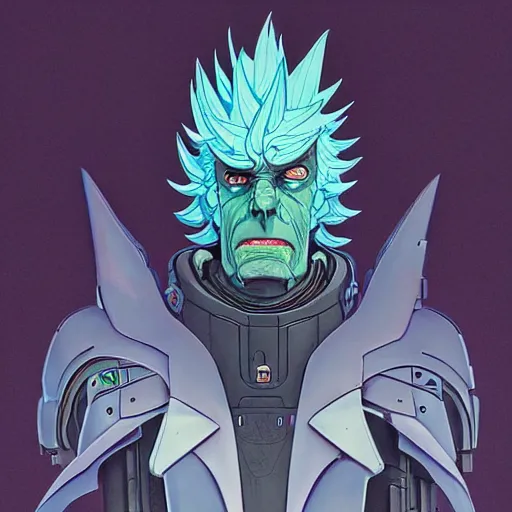 Image similar to 2 0 7 7 decepticon rick sanchez by charles vess and james jean and erik jones and rhads, inspired by ghost in the shell, beautiful fine face features, intricate high details, sharp, ultradetailed, 3 d octane render