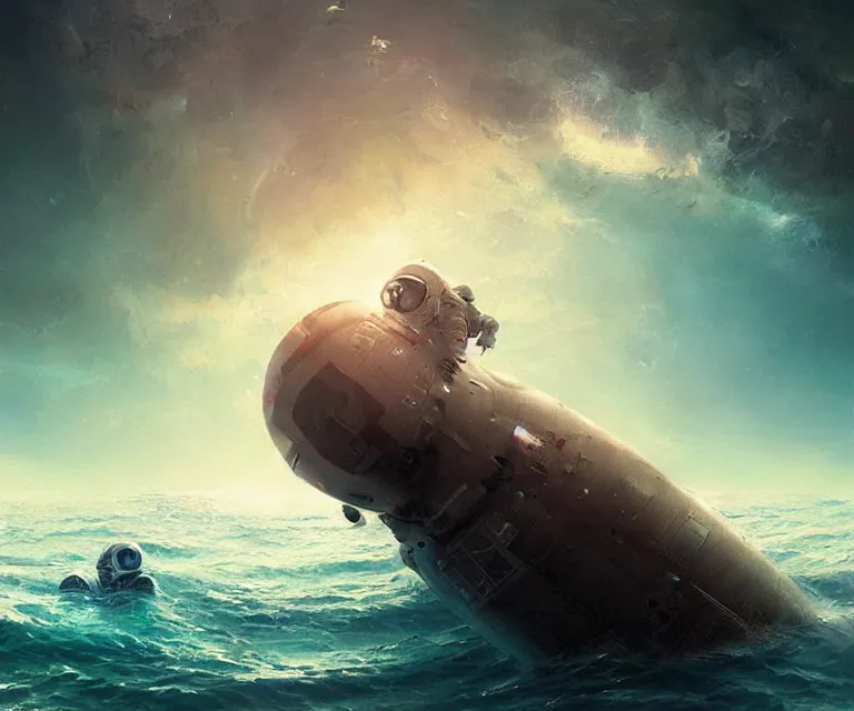 Image similar to an astronaut lost in the ocean,digital art,detailed,ultra realistic,art by greg rutkowski