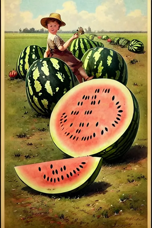 Image similar to ( ( ( ( ( 1 9 5 0 s watermelon farm poster. muted colors. ) ) ) ) ) by jean - baptiste monge!!!!!!!!!!!!!!!!!!!!!!!!!!!!!!