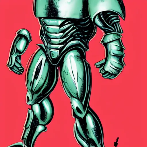 Image similar to armored alien from space but with muscle like a giga chad