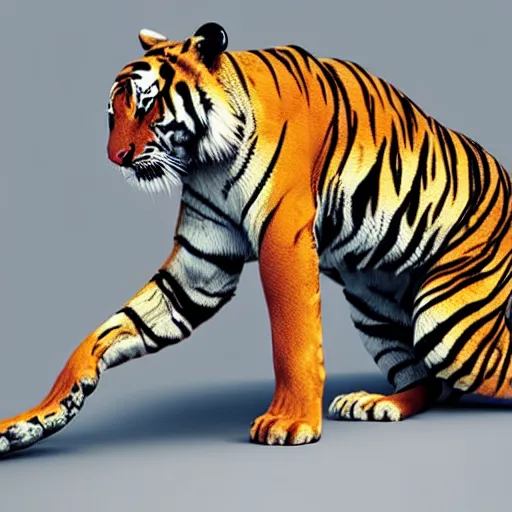 Prompt: “tiger stretching facing towards the camera, photo realism, 8k”