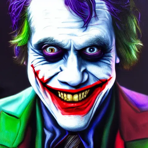 Image similar to mark hamill as the joker, oil painting, artgerm, artstation, highly detailed, portrait