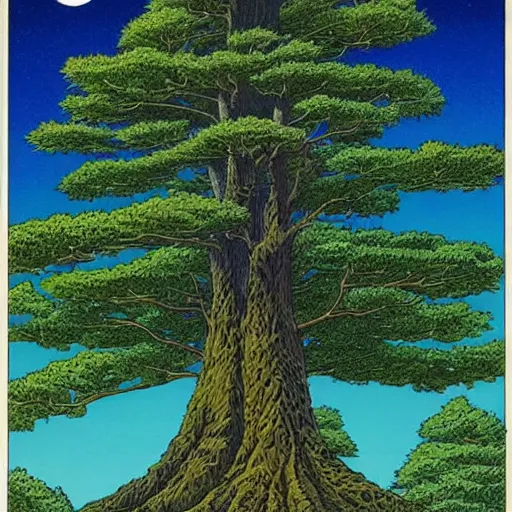 Prompt: forest tree flat 2 d art moebius