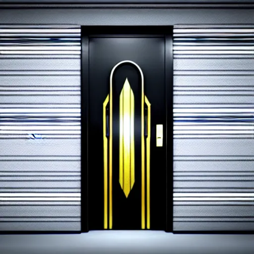 Prompt: hyper realistic art - deco sci - fi door