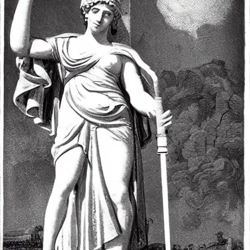 Prompt: athena in ancient greece holding a flaming torch