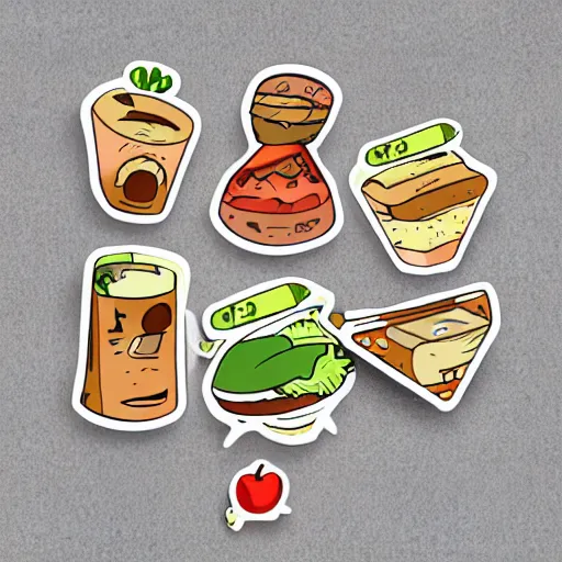 Image similar to a whatsapp stickers pack of lunch time, cartoon