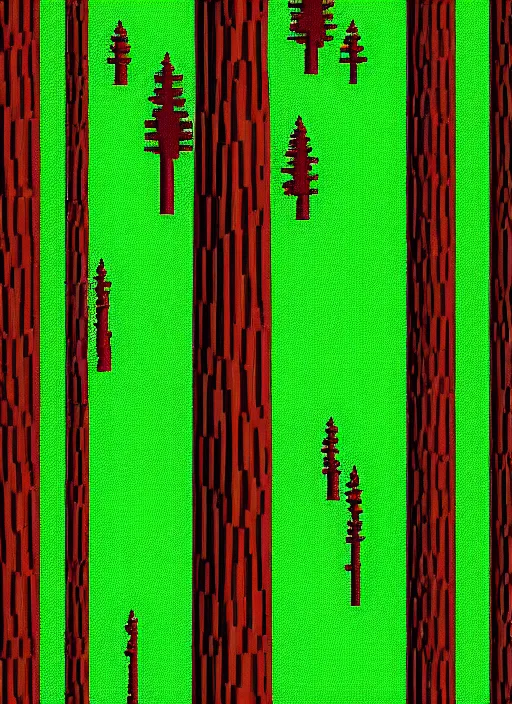 Image similar to pixel art redwood forest, high res, sharp, minimal