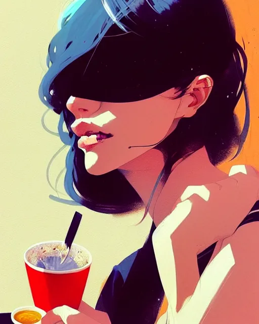 Image similar to a ultradetailed beautiful panting of a stylish woman sitting in a cafe, by conrad roset, greg rutkowski and makoto shinkai, trending on artstation