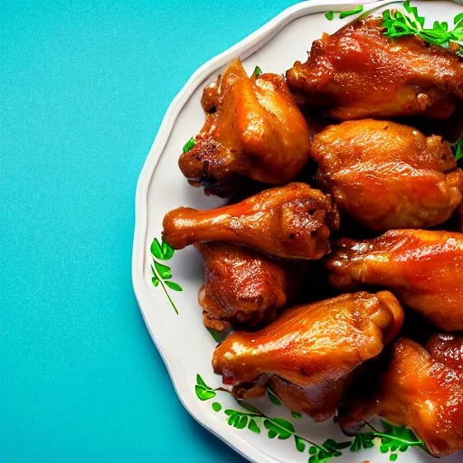 Prompt: chicken wings on a beautifull plate, food photography, studio lighting