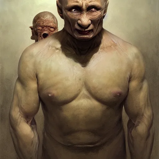 Prompt: vladimir putin, vladimir putin with pig nose, toothless mutant, horror, macabre by donato giancola and greg rutkowski and wayne barlow and zdzisław beksinski, realistic face, digital art