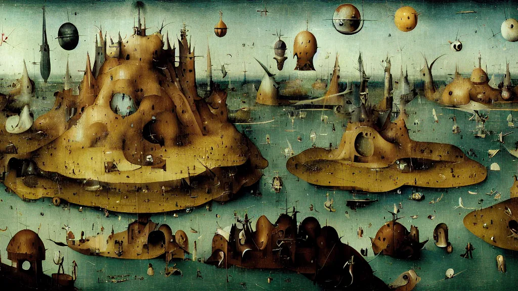 Prompt: a beautiful digital painting digital render of a futuristic spaceport. hieronymus bosch