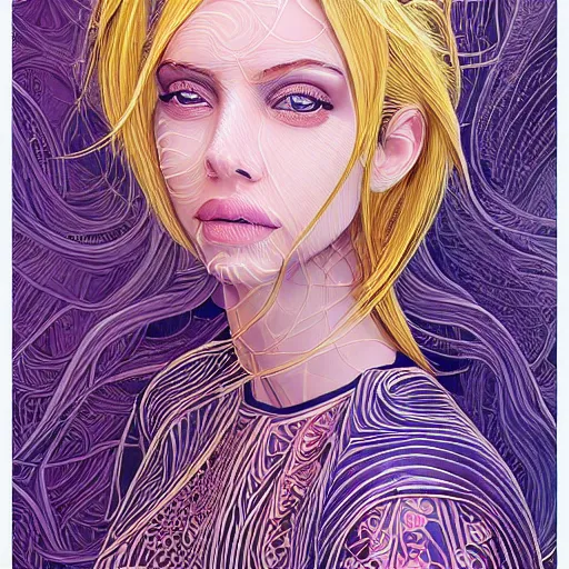 Image similar to a portrait of an incredibly beautiful, colorful, graceful, elegant, and sophisticated young blonde girl made of garlic, an ultrafine detailed illustration by james jean, intricate linework, bright colors, final fantasy, behance contest winner, vanitas, angular, altermodern, unreal engine 5 highly rendered, global illumination, radiant light, detailed and intricate environment