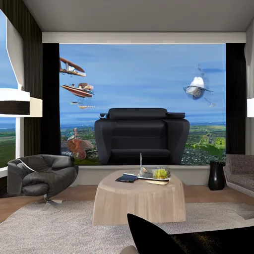 Prompt: the jetson's living room view, photorealistic,