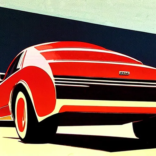 Image similar to concept art for a car with meat smoker trunk, illustrated by syd mead, high quality