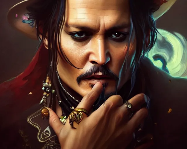 Prompt: photography of johnny depp, deep focus, d & d, fantasy, intricate, elegant, highly detailed, digital painting, artstation, concept art, matte, sharp focus, illustration, hearthstone, art by artgerm and greg rutkowski and alphonse mucha