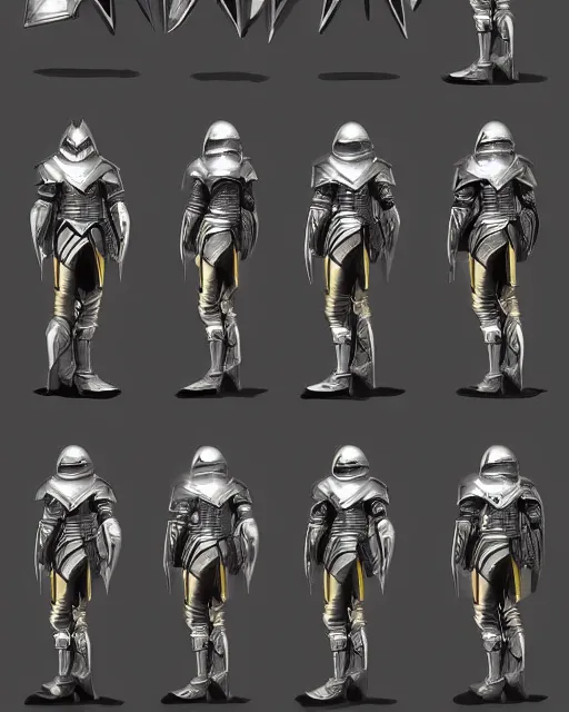 Prompt: fantasy knight armor, concept art, trending on artstation, clean shiny silver with gold trim, symmetrical, flat shading, extremely smooth, orthographic front view, professional awesome, incredible, creative, the best