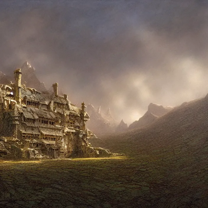 Image similar to a building in a landscape, by john howe