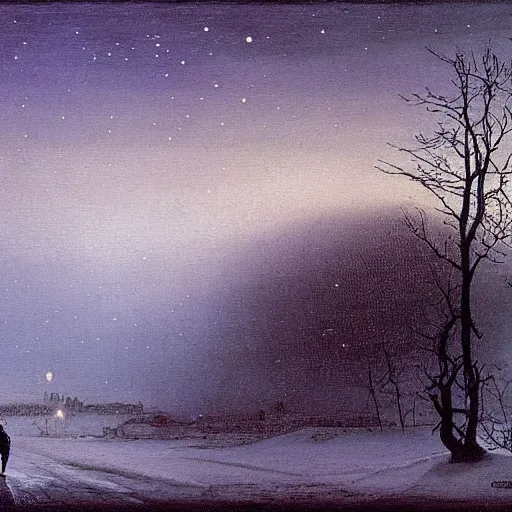 Prompt: if on a winters night a traveler, a beautiful painting by caspar david friedrich