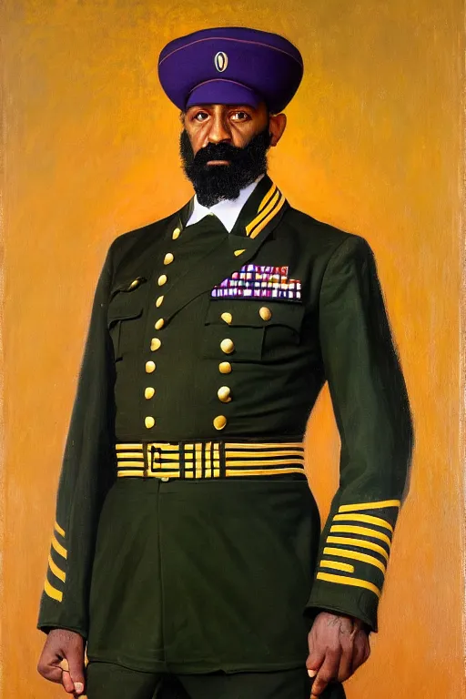 Image similar to full body portrait of the dictator of the los angeles lakers, 1 8 8 9, in full military garb, oil on canvas by william sidney mount, trending on artstation