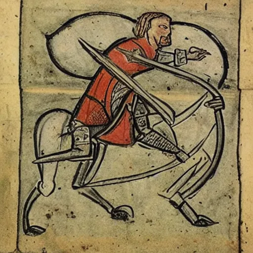 Image similar to medieval drawing of a Knight in battle with a snail