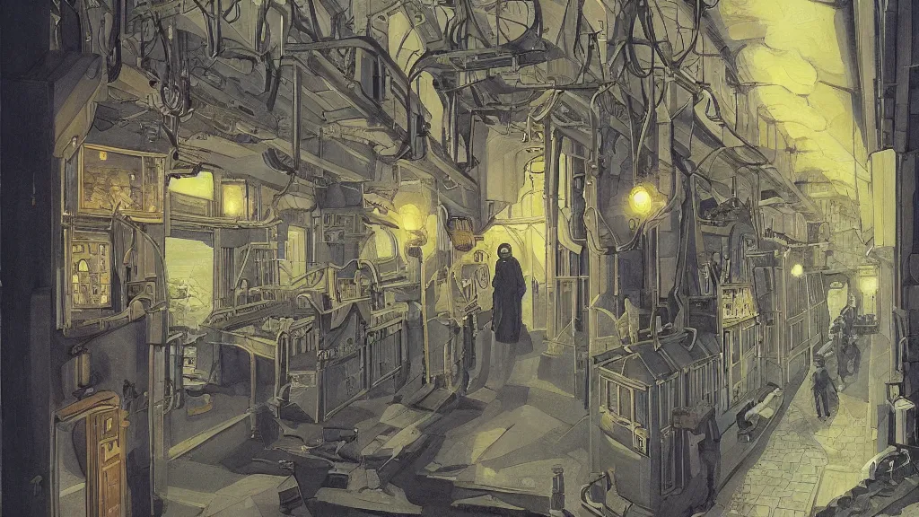 Prompt: a painting in the style of francois schuiten.