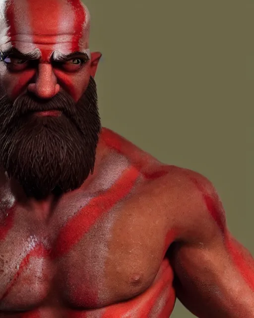 Image similar to kratos as a muppet. highly detailed felt. hyper real photo. 4 k.