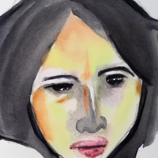 Prompt: a closeup portrait of a desperate face, water color