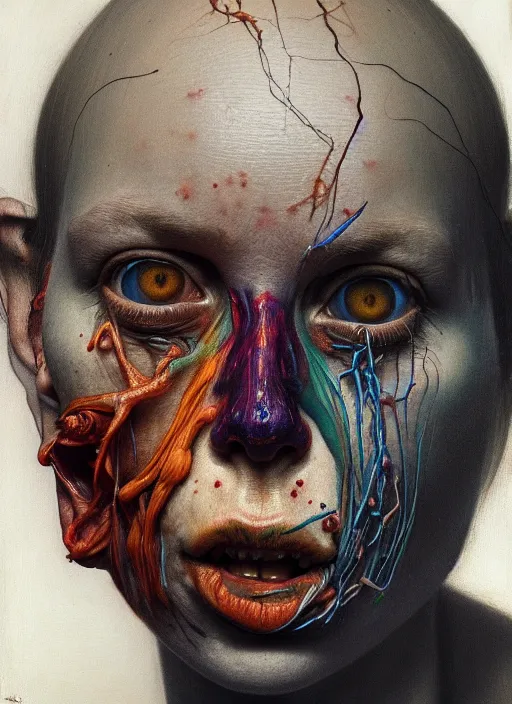 Image similar to there is ugliness in beauty, but there is also beauty in ugliness detailed portrait painting inspired by beksinski and alex gray, accurate anatomy by jenny saville, edward hopper trending on artstation. 8 k