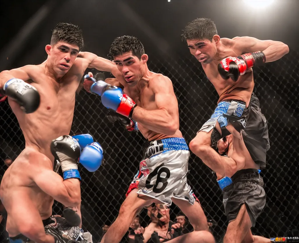 Prompt: chito vera knocks out dominick cruz via headkick, by annie leibovitz and steve mccurry, natural light, detailed face, canon eos c 3 0 0, ƒ 1. 8, 3 5 mm, 8 k, medium - format print