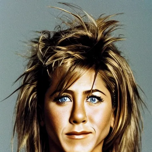 Prompt: portrait of a beautiful 20-year-old Jennifer Aniston 1980s punk hairstyle by Mario Testino, headshot, detailed, award winning, Sony a7R