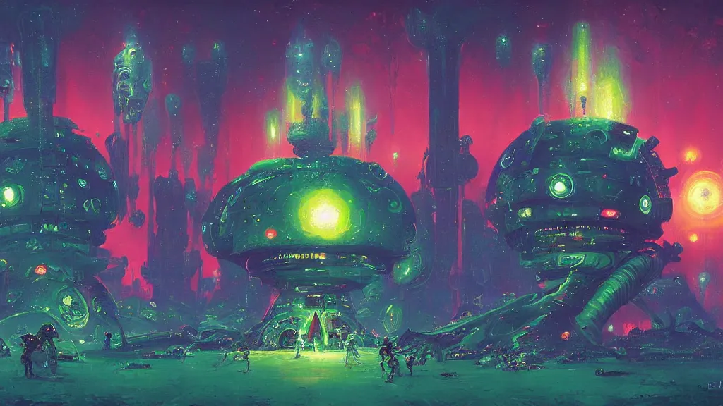 Prompt: strange alien empire by Paul Lehr