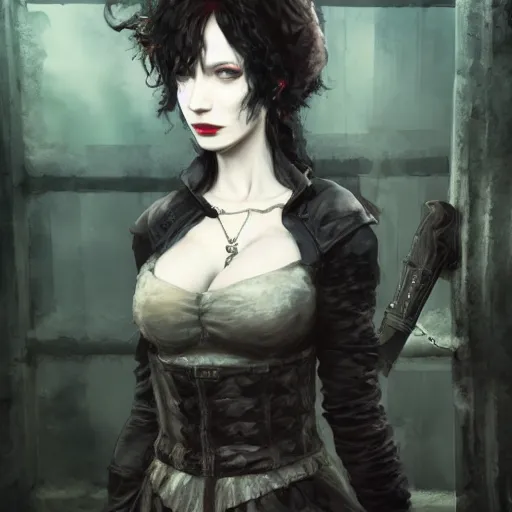 Image similar to christina hendricks goth, tankoban, 4 k, tone mapping, akihiko yoshida, james jean andrei riabovitchev marc simonetti, yoshitaka amano, long hair, curly, h. hydrochaeri