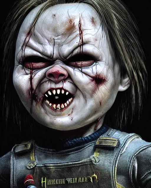 Prompt: chucky, hyper realistic face, horror, fantasy art, in the style of greg rutkowski, intricate, hyper detailed