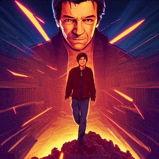 Prompt: the second coming of nathan fillion, by dan mumford, yusuke murata, makoto shinkai, ross tran, cosmic, heavenly, god rays, intricate detail, cinematic, 8 k, cel shaded, unreal engine, featured on artstation, pixiv