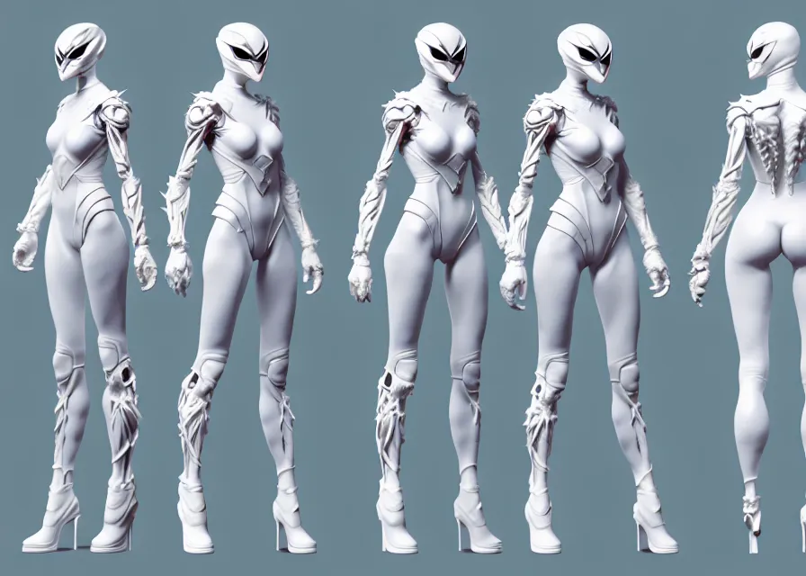 Image similar to character concept art sprite sheet of white swan concept female kamen rider, big belt, wing, human structure, concept art, hero action pose, human anatomy, intricate detail, hyperrealistic art and illustration by irakli nadar and alexandre ferra, unreal 5 engine highlly render, global illumination