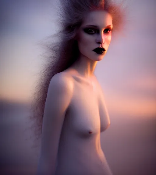 Image similar to photographic portrait of a stunningly beautiful gothic female in soft dreamy light at sunset, contemporary fashion shoot, by edward robert hughes, annie leibovitz and steve mccurry, david lazar, jimmy nelsson, breathtaking, 8 k resolution, extremely detailed, beautiful, establishing shot, artistic, hyperrealistic, beautiful face, octane render